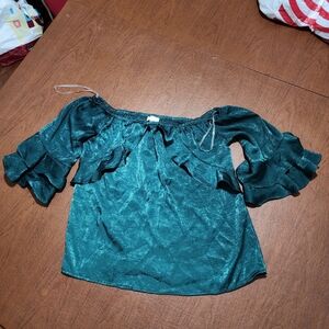 Emerald Green Off-Shoulder Ruffle Top